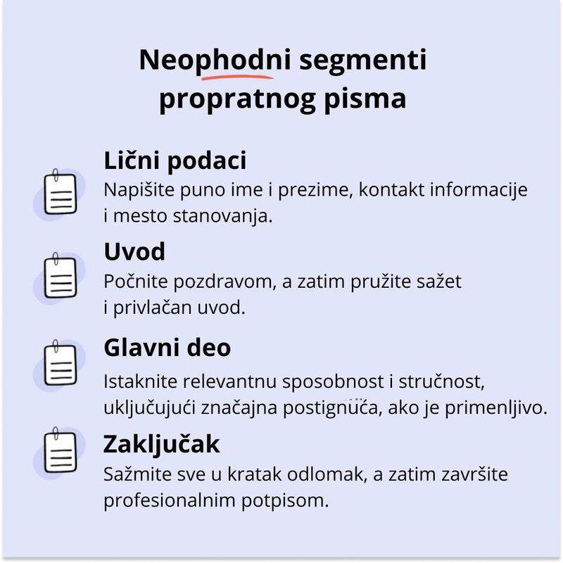 Neophodni odeljci propratnog pisma