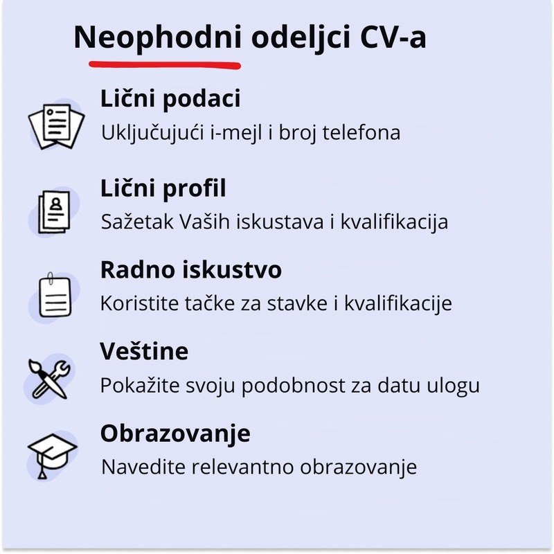 neophodni odeljci cv-a